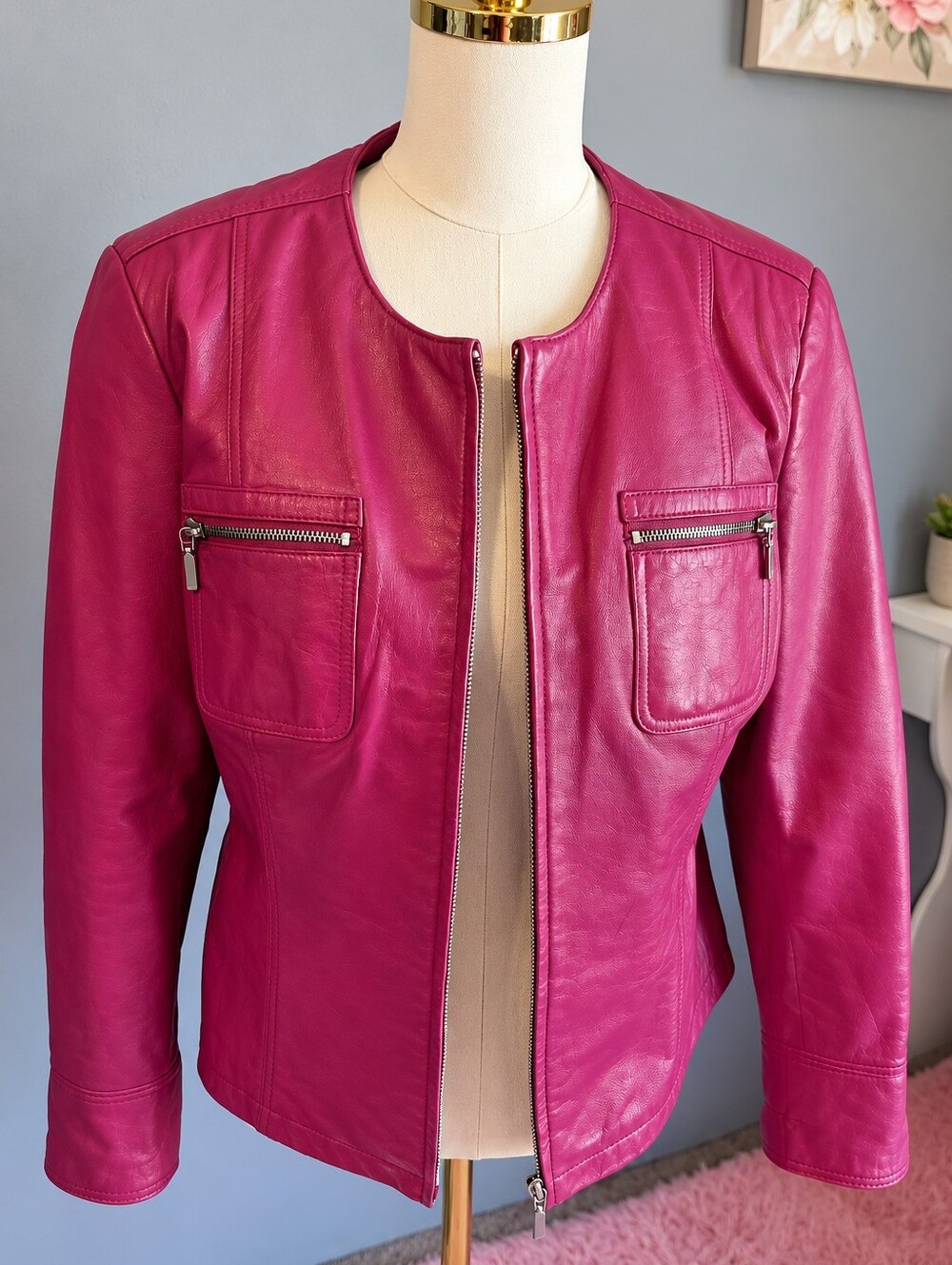 Vintage John Paul Richard Pink Genuine Leather Jacket Shoulder Pads